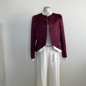 NWT! Ariada Satin tuxedo jacket in merlot with ivory trim details size L/XL